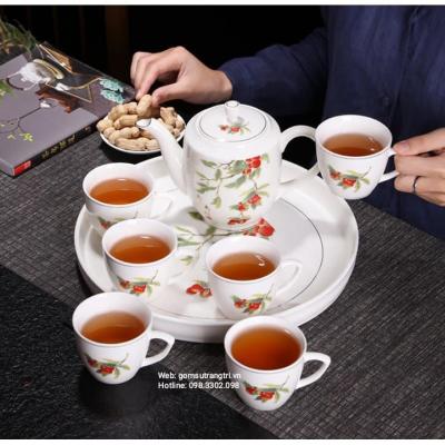 BỘ ẤM CHÉN QUẢ HỒNG CÓ KHAY